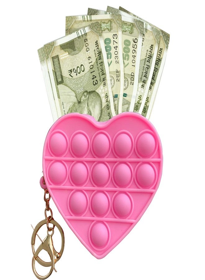 KC Cute Pop Up Heart Shape Soft Silicone Cartoon Multi-Function Mini Coin Purse Bag for Earphone Lipsticks Headphone Pendrive Keys (Pink) - Image 3